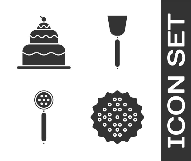 设置饼干饼干，蛋糕，过滤勺和抹刀图标。向量图片下载