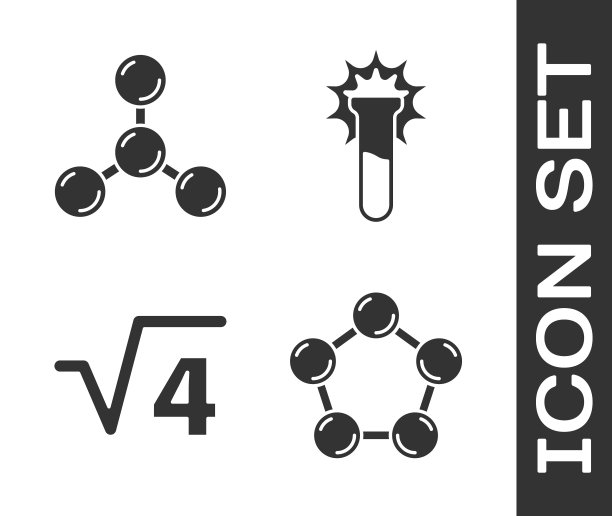 设置分子，分子，平方根4字形和试管和烧瓶图标。向量图片下载