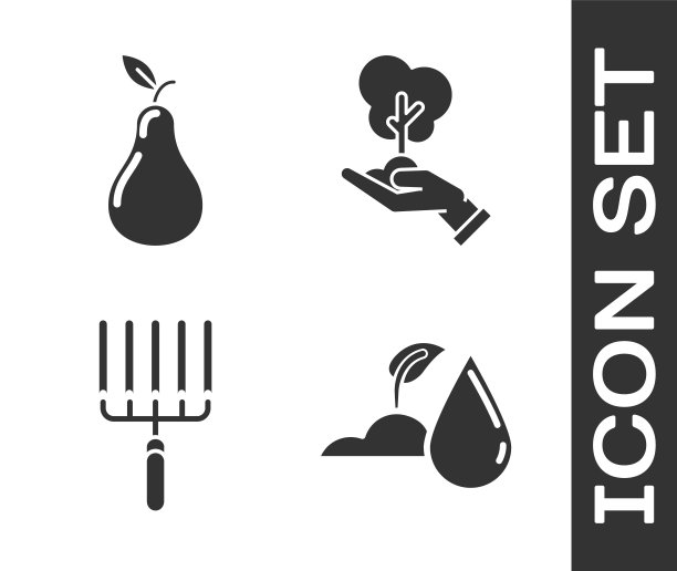 集浇苗、梨、园耙于工、树于手的环保标志。向量图片下载