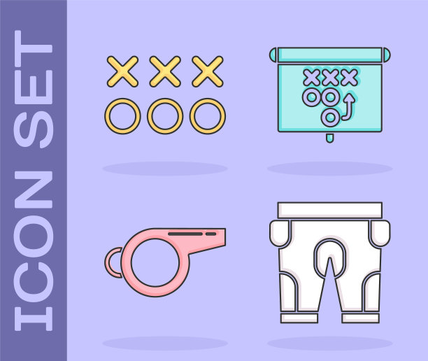 设置美式足球短片，规划战略概念，哨子和规划战略概念图标。向量图片下载