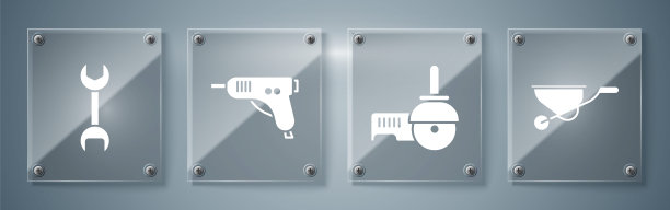 配套手推车、角磨机、电热熔胶枪、扳手。方形玻璃面板。向量图片下载