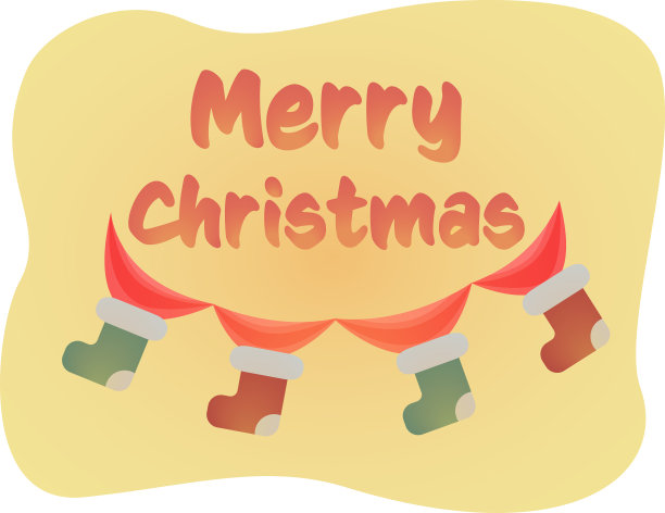 在丝带矢量平面插图上刻有圣诞快乐与派对袜子。新年风格，节日气氛，圣诞心情。图片下载