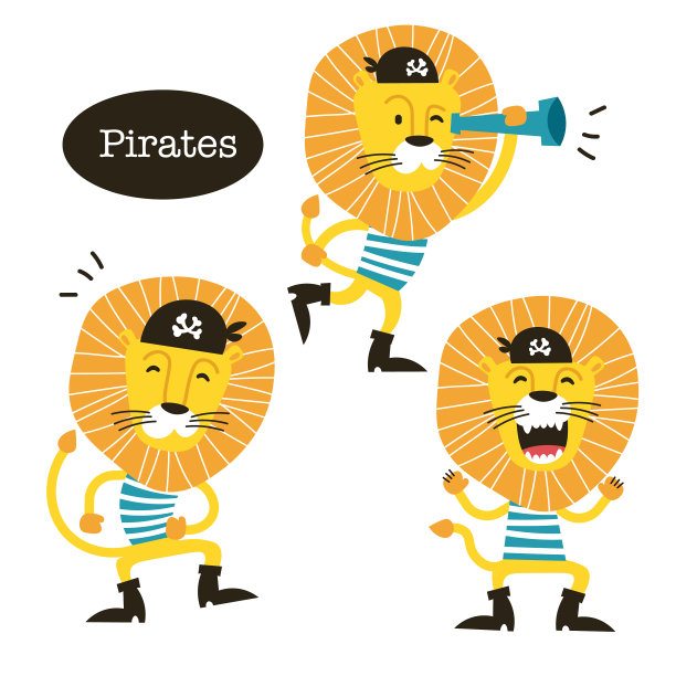 非洲动物卡通可爱的狮子海盗图片下载