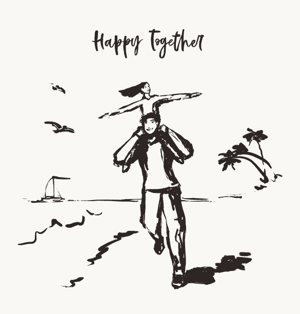 父女跑步海岸家庭休闲活动图片下载