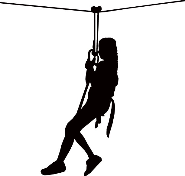 女孩的剪影在绳索攀爬。图片下载