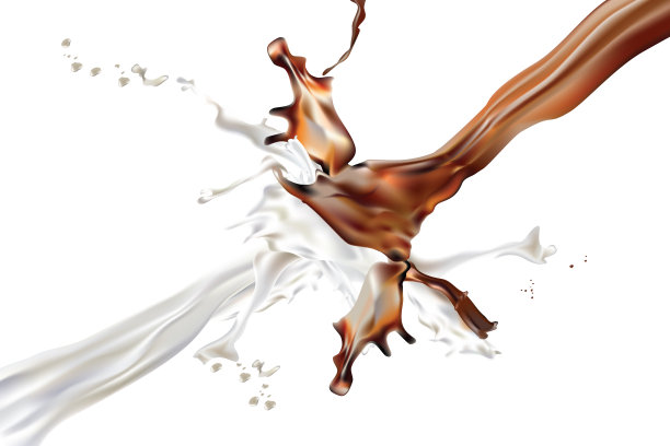 牛奶和巧克力溅在白色的背景上图片下载