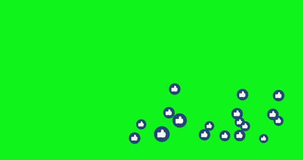 社交媒体图标。点赞，蓝色图标，绿色背景上孤立的社交媒体直播视频。网络营销图片下载