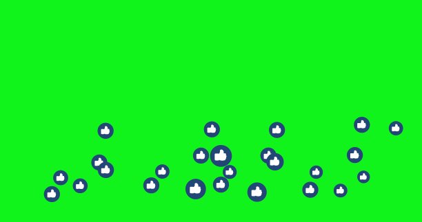 社交媒体图标。点赞，蓝色图标，绿色背景上孤立的社交媒体直播视频。网络营销图片下载