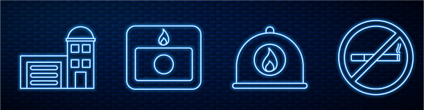 消防队员戴上安全帽，大楼失火图片下载