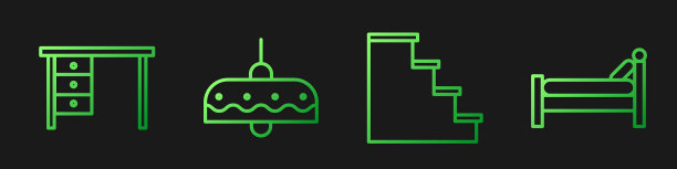 设置线条楼梯，办公桌，吊灯和床图片下载