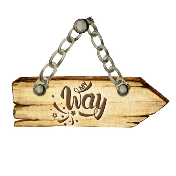 水彩木箭头招牌用字母字道，空空白孤立。老式的，复古的手绘木横幅，木板，木板。插图图片下载