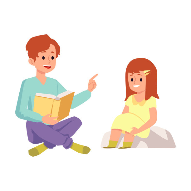 哥哥读书给妹妹看，平面卡通矢量插图孤立图片下载