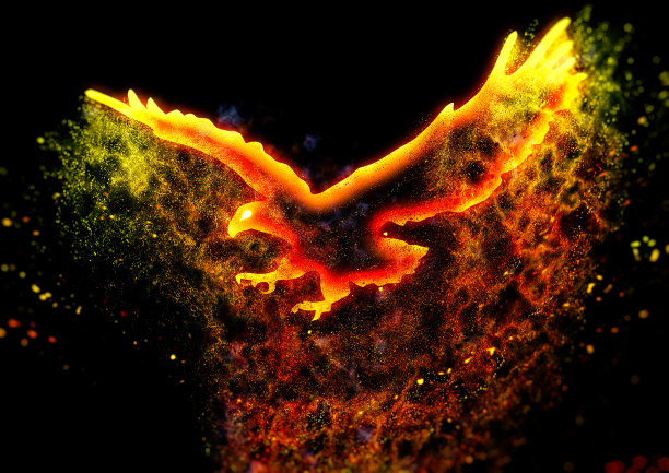 一个抽象火鸟炫耀黑暗的3D插图图片下载