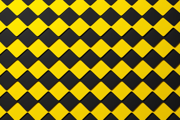 3D插图黑色和黄色方格几何图案图片下载