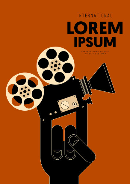 电影和电影海报设计模板背景与老式电影相机图片下载