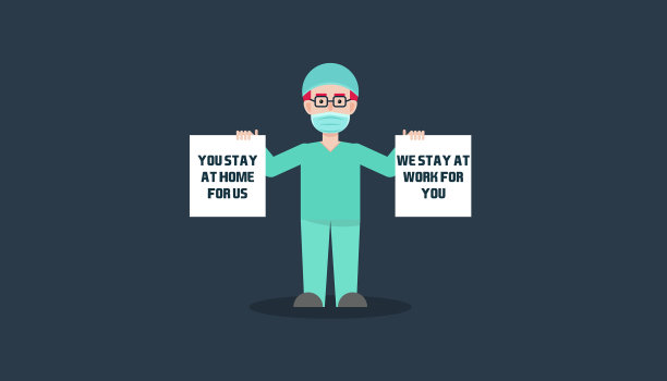 医生拿着招牌呆在家里图片下载