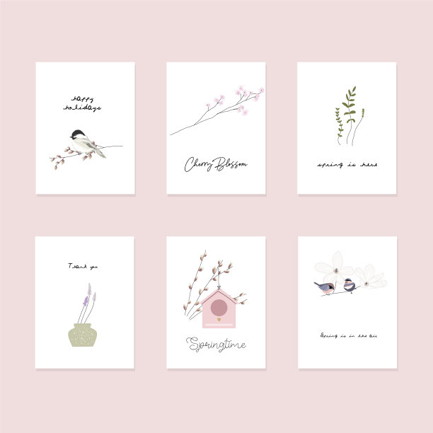 可爱的春天明信片，手绘的春天图片下载