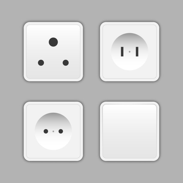 开关和插座设置。所有类型。墙壁开关。电插头电，电插座电。方形矩形和圆形白色墙壁开关和插座图片下载