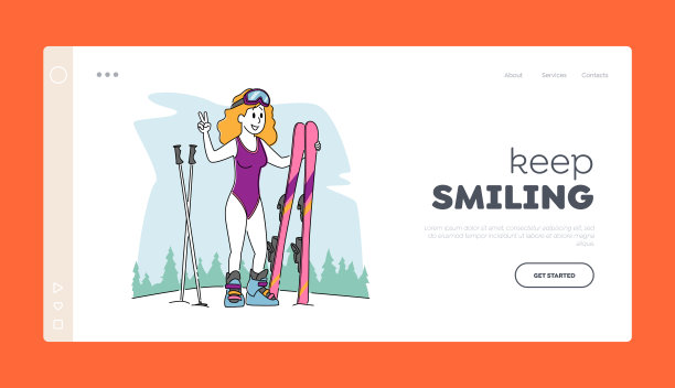 强健健康登陆页面模板的强化体。穿着泳衣和滑雪板摆姿势的女人。健康的生活,运动图片下载