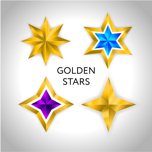 一套简单的金色七彩星星，EPS 10新年圣诞图片下载