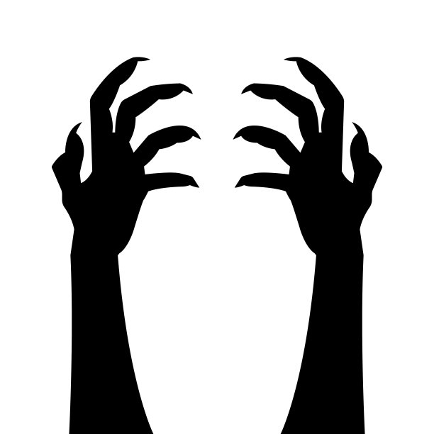 白色背景上孤立的僵尸手剪影图片下载