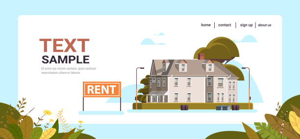 现代联排别墅外房地产出租标志着城市建筑外立面水平图片下载