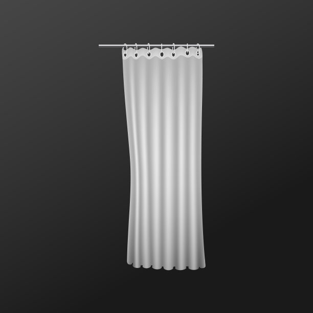 真实的白色浴帘模型挂在金属棒上图片下载