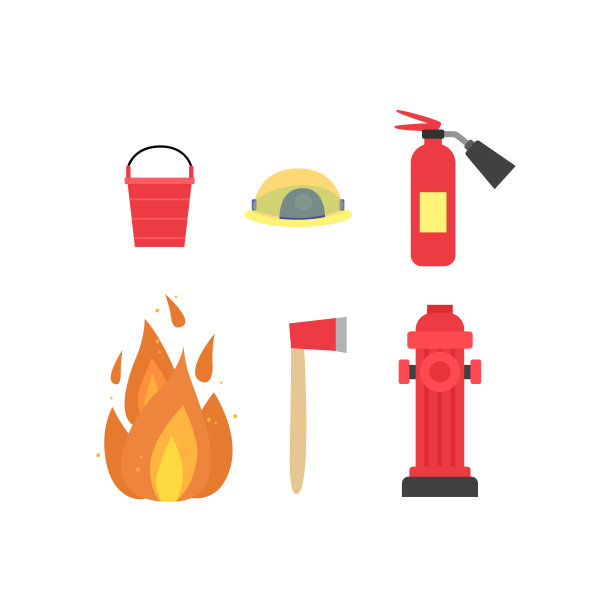 消防员设备，平面卡通矢量插图孤立的白色背景图片下载