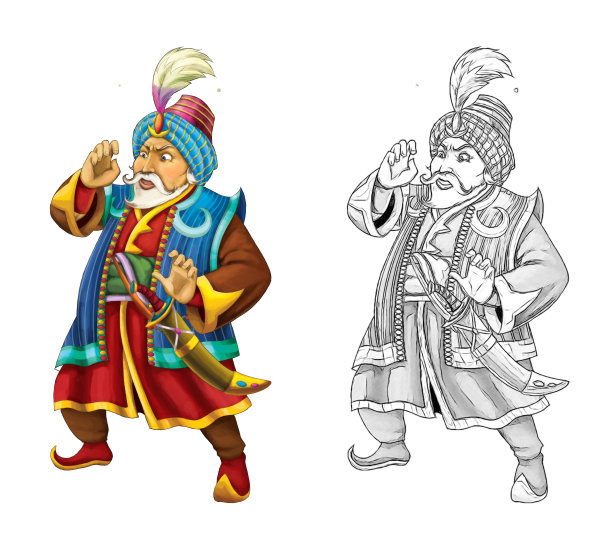 卡通小品场景与英俊王子在白色的背景-插图图片下载