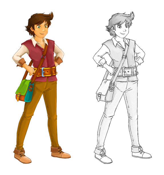 卡通小品场景与英俊王子在白色的背景-插图图片下载