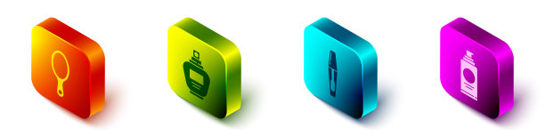 设置等距手镜，香水，睫毛刷和喷雾罐为发胶图标。向量图片下载