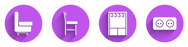 设置扶手椅，椅子，衣柜和电源插座图标与长影子。向量图片下载