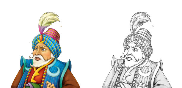 卡通小品场景与英俊王子在白色的背景-插图图片下载