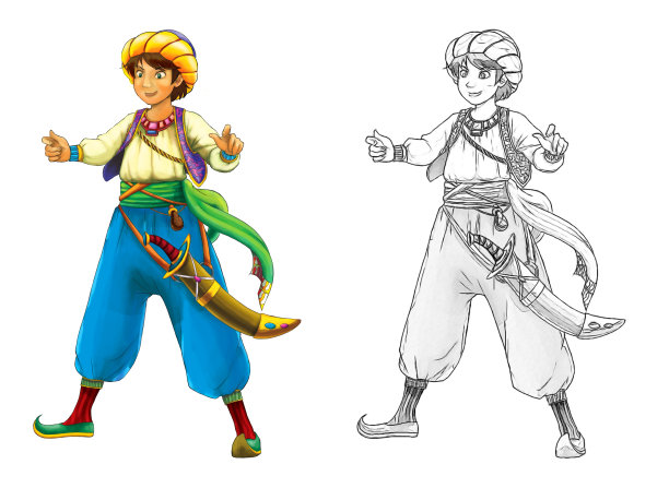 卡通小品场景与英俊王子在白色的背景-插图图片下载