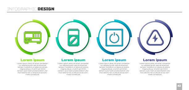 设置电气测量仪表，万用表，电灯开关和高压。业务信息模板。向量图片下载