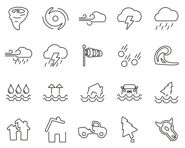 龙卷风或飓风图标黑白细线合集图片下载