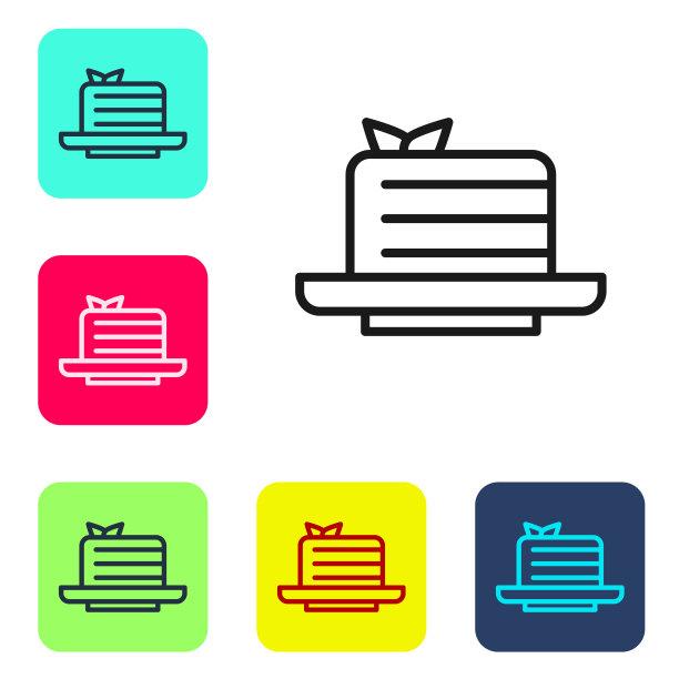 黑线Medovik图标孤立在白色背景上。蜂蜜分层蛋糕或俄式蛋糕。设置图标的颜色方形按钮。向量图片下载