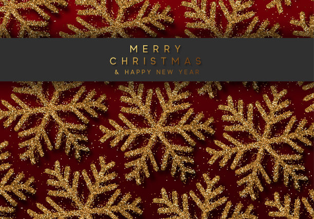 背景金色的雪花点缀着明亮的火花。冬天的节日模式。晶莹剔透的金色雪花纹理。圣诞节的背景。圣诞装饰。矢量图图片下载