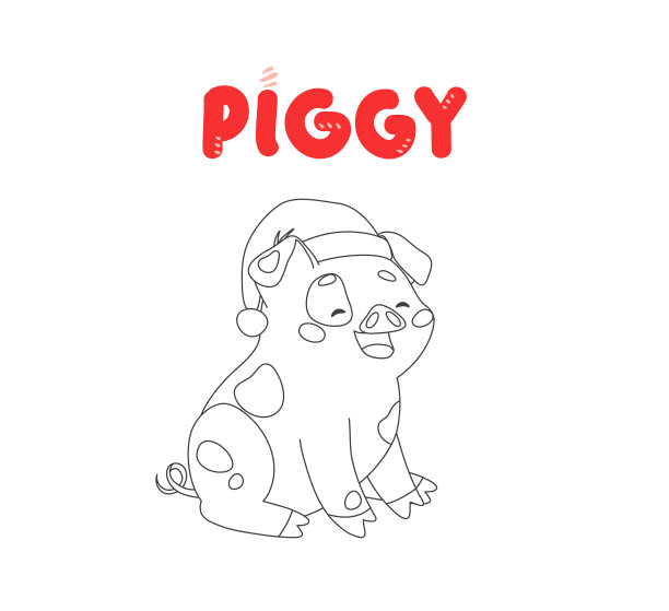 着色可爱的人物小猪。有趣的猪孤立在白色的背景。图片下载