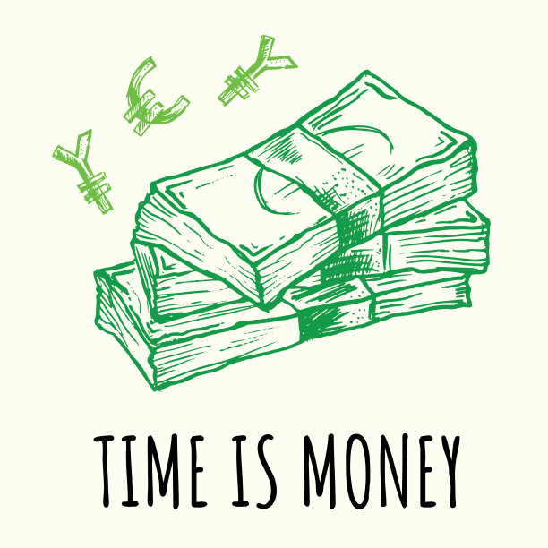 手绘时间就是光背景上的金钱图片下载