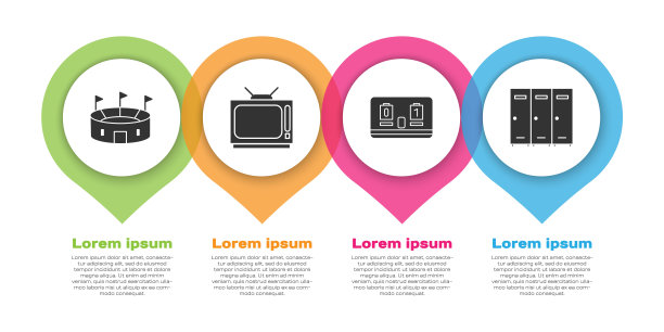 设置曲棍球体育场，复古电视，曲棍球机械记分牌和更衣室或更衣室。业务信息模板。向量图片下载