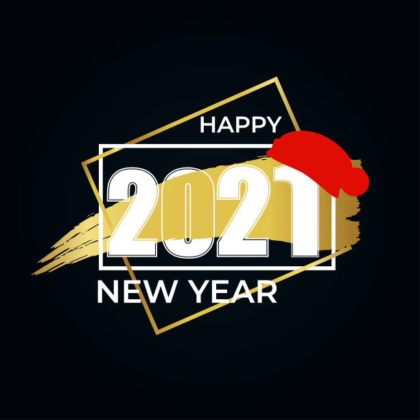 框架与白色数字2021在红色圣诞老人帽。圣诞快乐，新年快乐庆祝卡，海报，横幅模板黑色。矢量插图。日历标志封面设计。图片下载