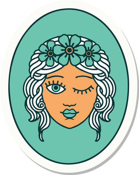 纹身风格贴纸一个少女与皇冠图片下载