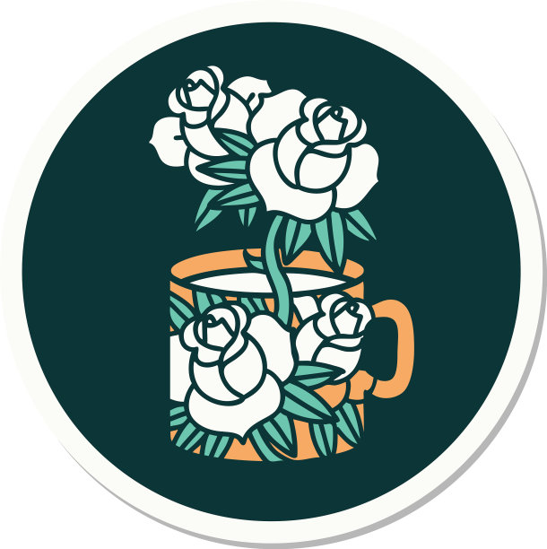 纹身风格贴纸杯和花图片下载