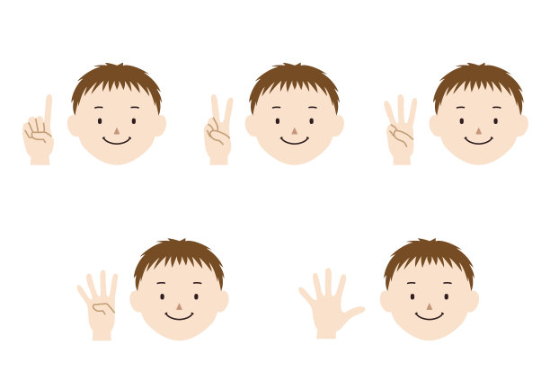 一组男孩用手势表示数字1到5的插图图片下载