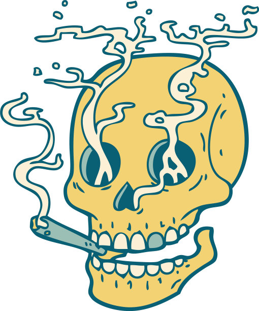 纹身风格的图标一个骷髅在抽烟图片下载