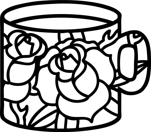 黑线纹身杯和花图片下载