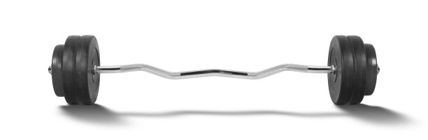 运动和健身- 30公斤的杠铃与阴影在白色的背景图片下载