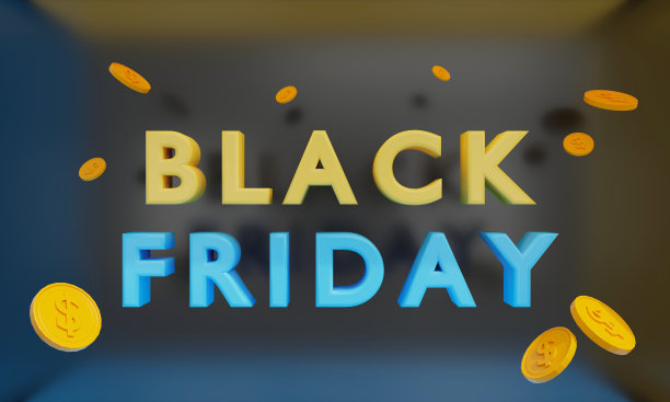 “黑色星期五”的设计。金币，3D渲染图片下载