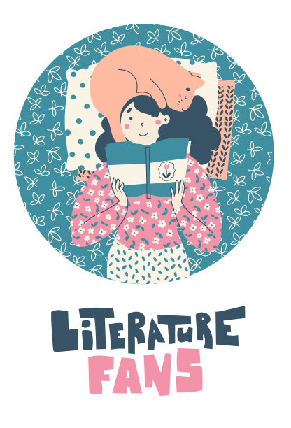 带着猫的女孩躺在床上读文学书迷图片下载